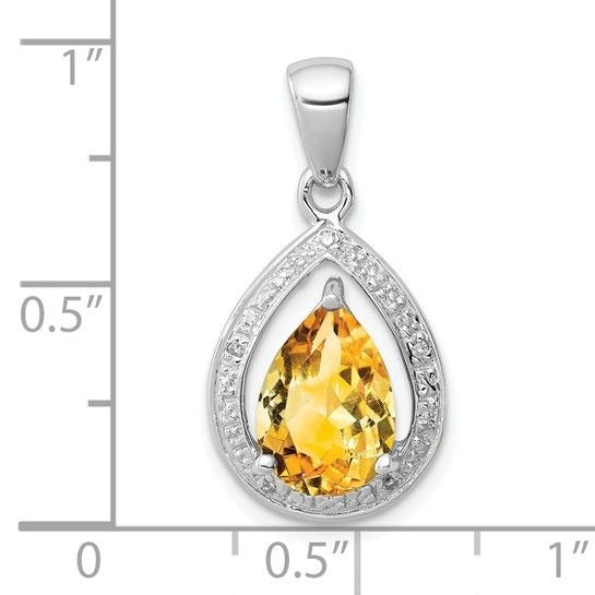 Sterling Silver Yellow Citrine & Diamond Pendant