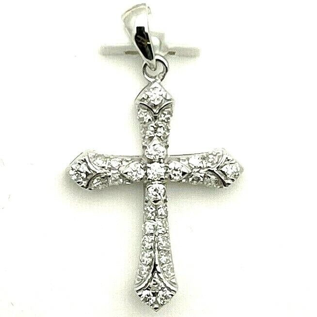 10K White Gold 1/3 Ctw Diamond Cross Pendant With Round Cut Stones