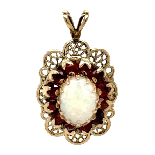 Opal and Garnet 10k Yellow Gold Pendant 1.7g