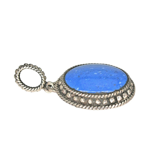 Blue Lapis Lazuli Antiqued Pendant Charm 10.4g Sterling Silver