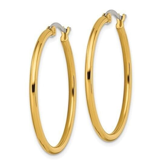 Chisel Stainless Steel Yellow Gold IP-Plated Polished 32mm Diameter 2mm Hoop Earrings With Pouch