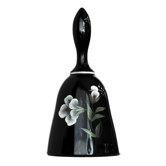 Fenton Black Bell Hand painted White Floral and Signed