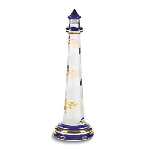 Glass Baron Blue Lighthouse Figurine 22k Gold Trim