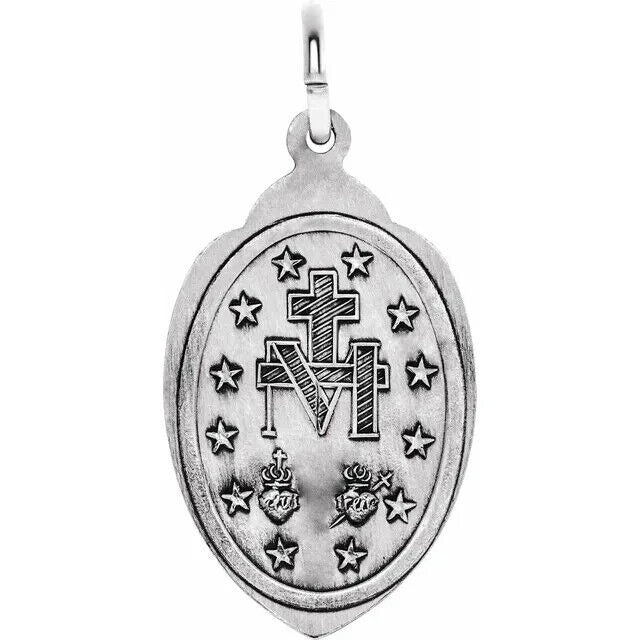 Oval Sterling Silver Miraculous Virgin Mary Medal Pendant Religious Catholic Charm