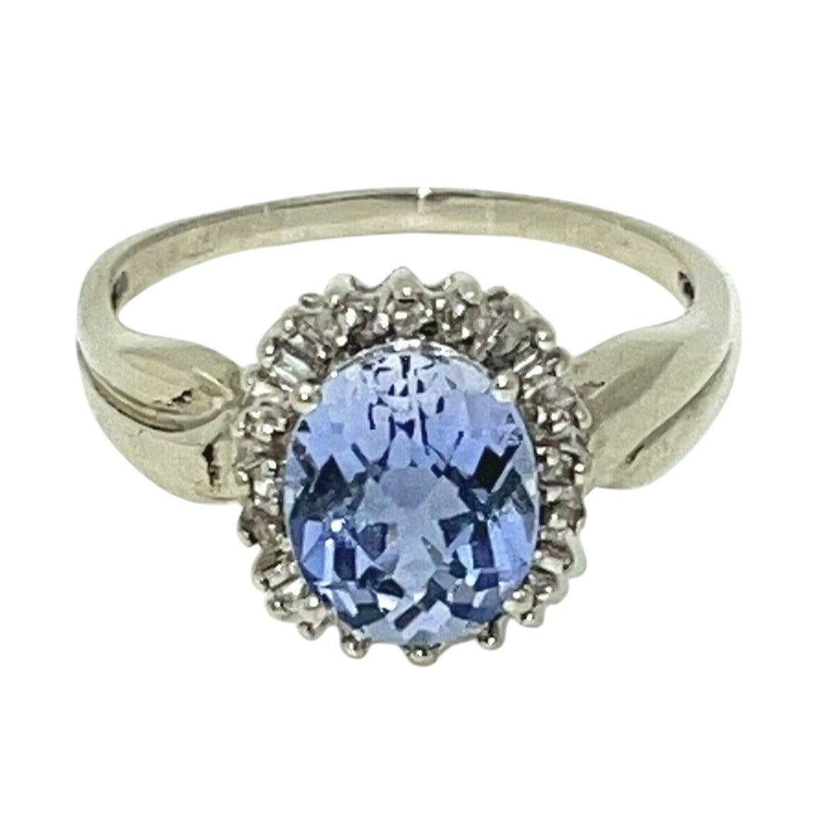 Sapphire Solitaire & Diamond Ring 10K White GOLD 3.5g SIZE 10.5