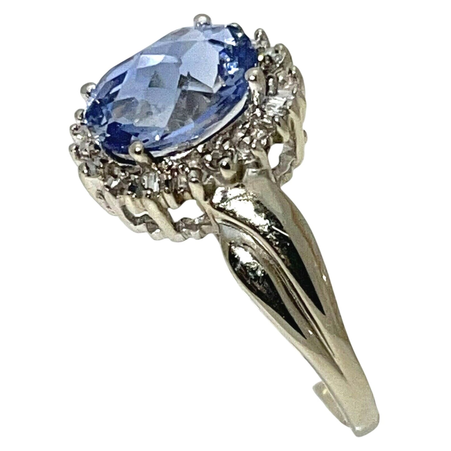 Sapphire Solitaire & Diamond Ring 10K White GOLD 3.5g SIZE 10.5