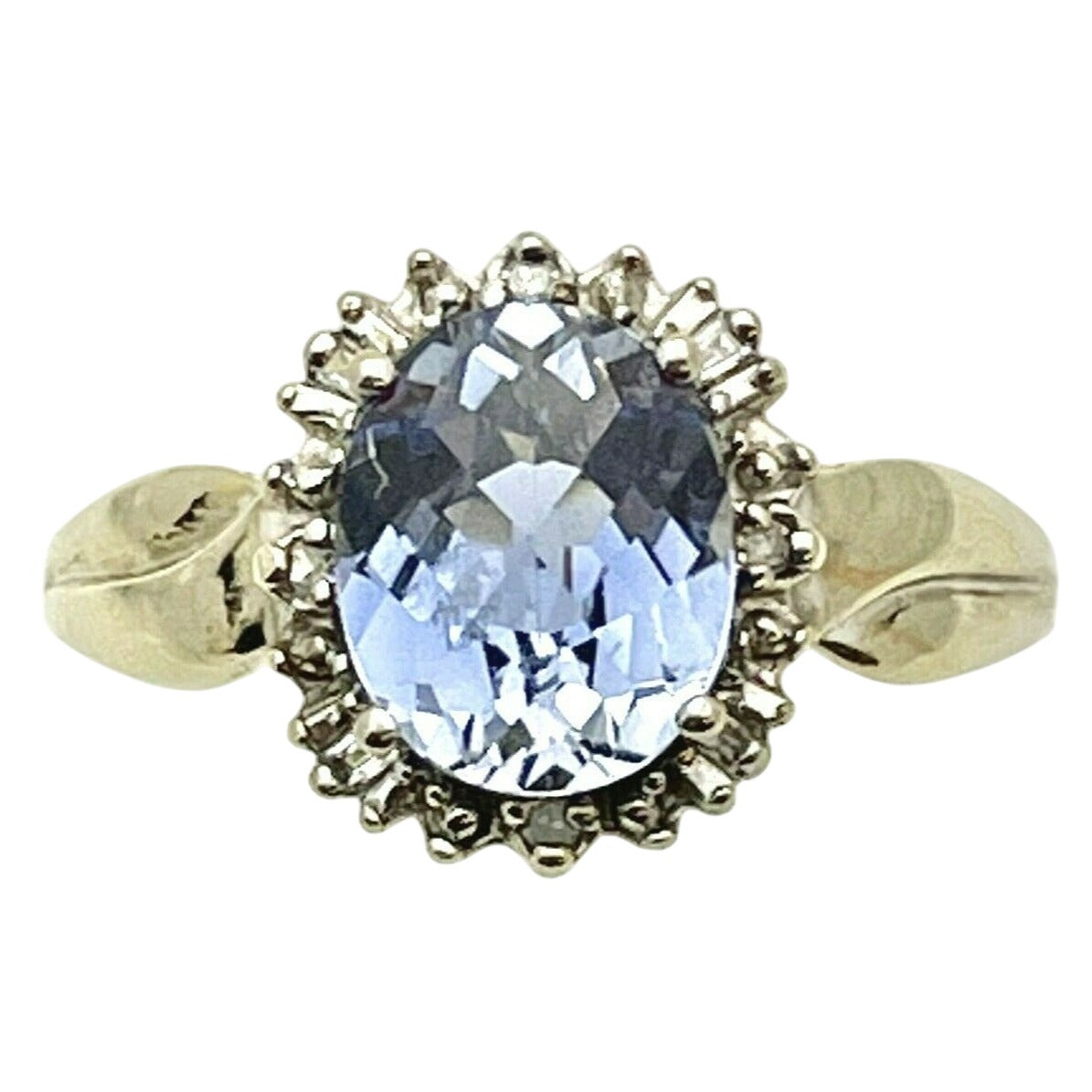 Sapphire Solitaire & Diamond Ring 10K White GOLD 3.5g SIZE 10.5