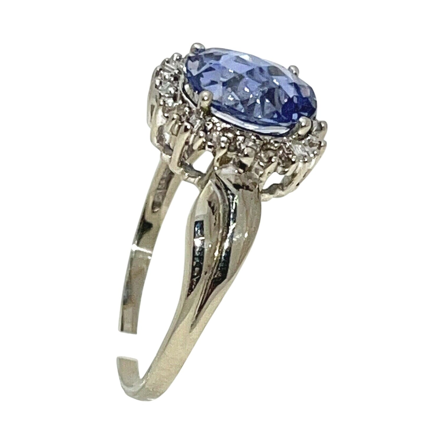Sapphire Solitaire & Diamond Ring 10K White GOLD 3.5g SIZE 10.5