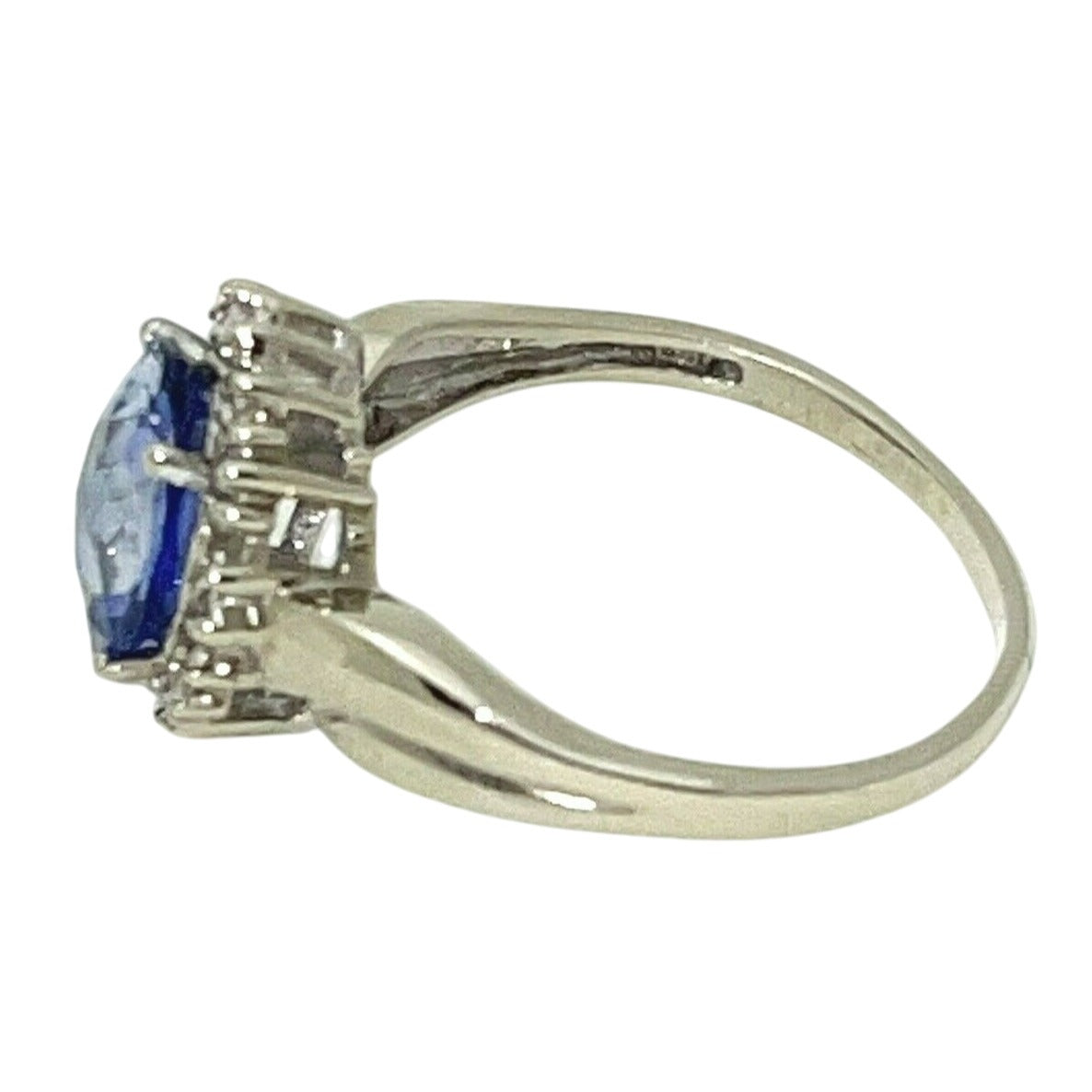 Sapphire Solitaire & Diamond Ring 10K White GOLD 3.5g SIZE 10.5