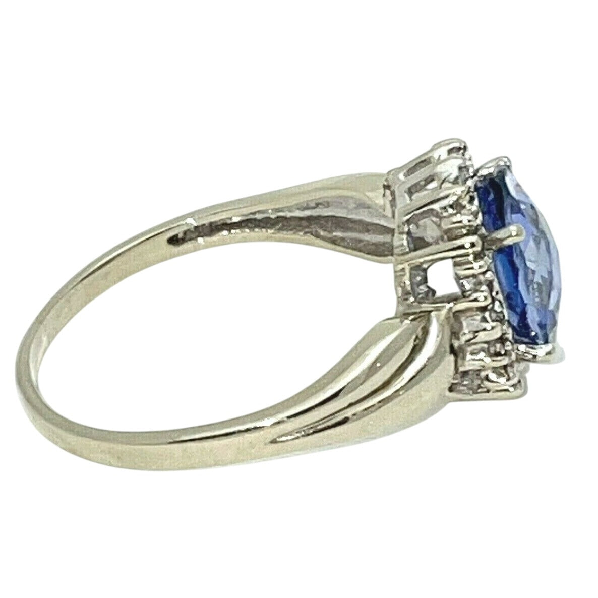 Sapphire Solitaire & Diamond Ring 10K White GOLD 3.5g SIZE 10.5