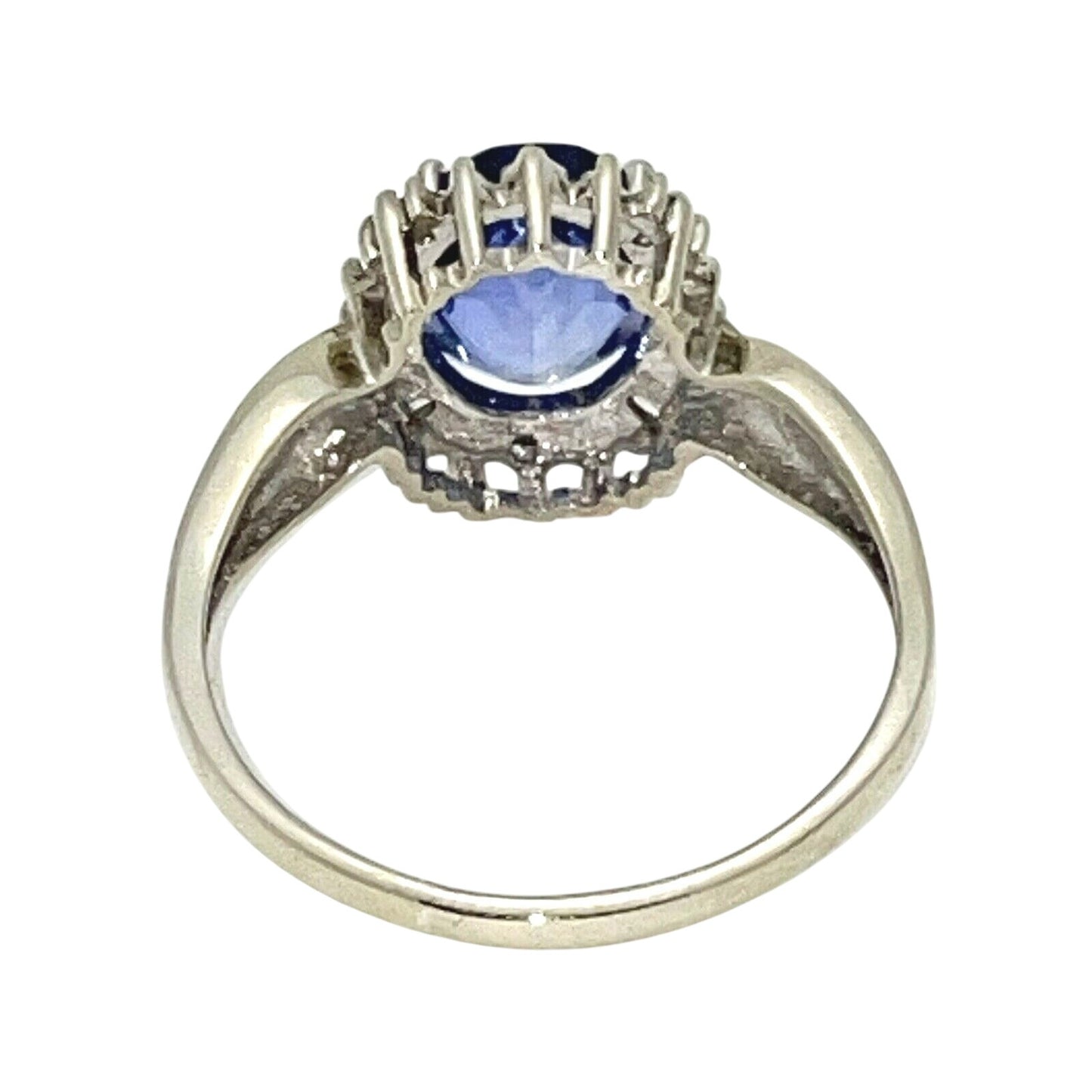 Sapphire Solitaire & Diamond Ring 10K White GOLD 3.5g SIZE 10.5