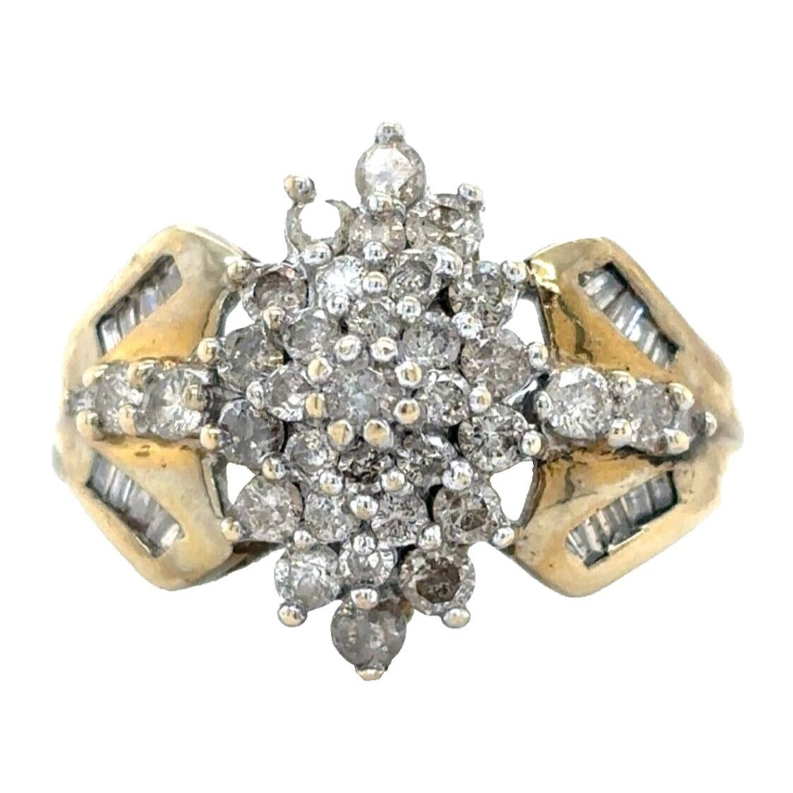 10k Yellow Gold 3/4 ctw Diamond Cluster Size 7.25 Cocktail Ring 4.2g