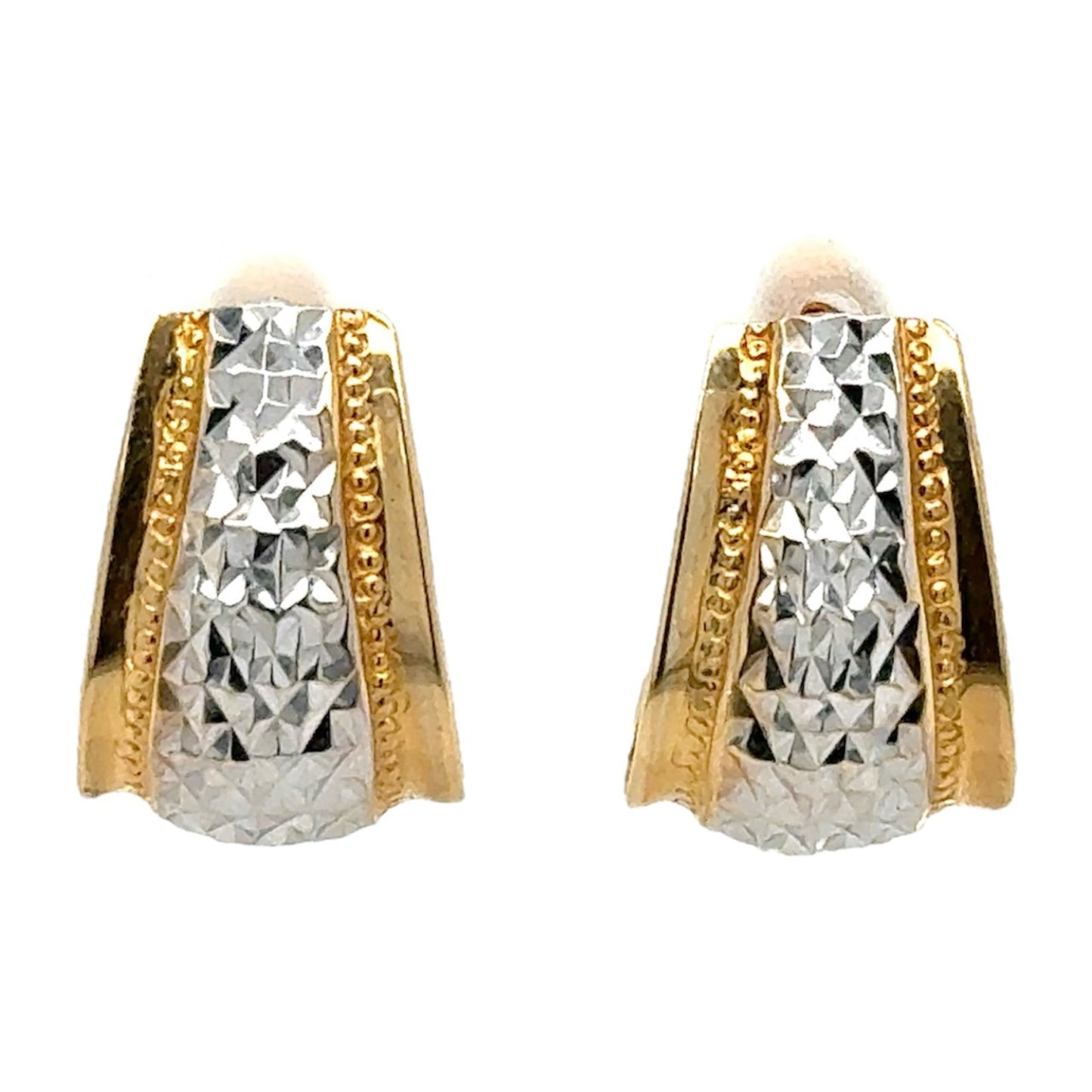 14k White and Yellow Gold Etched Huggie Earrings 4.8g