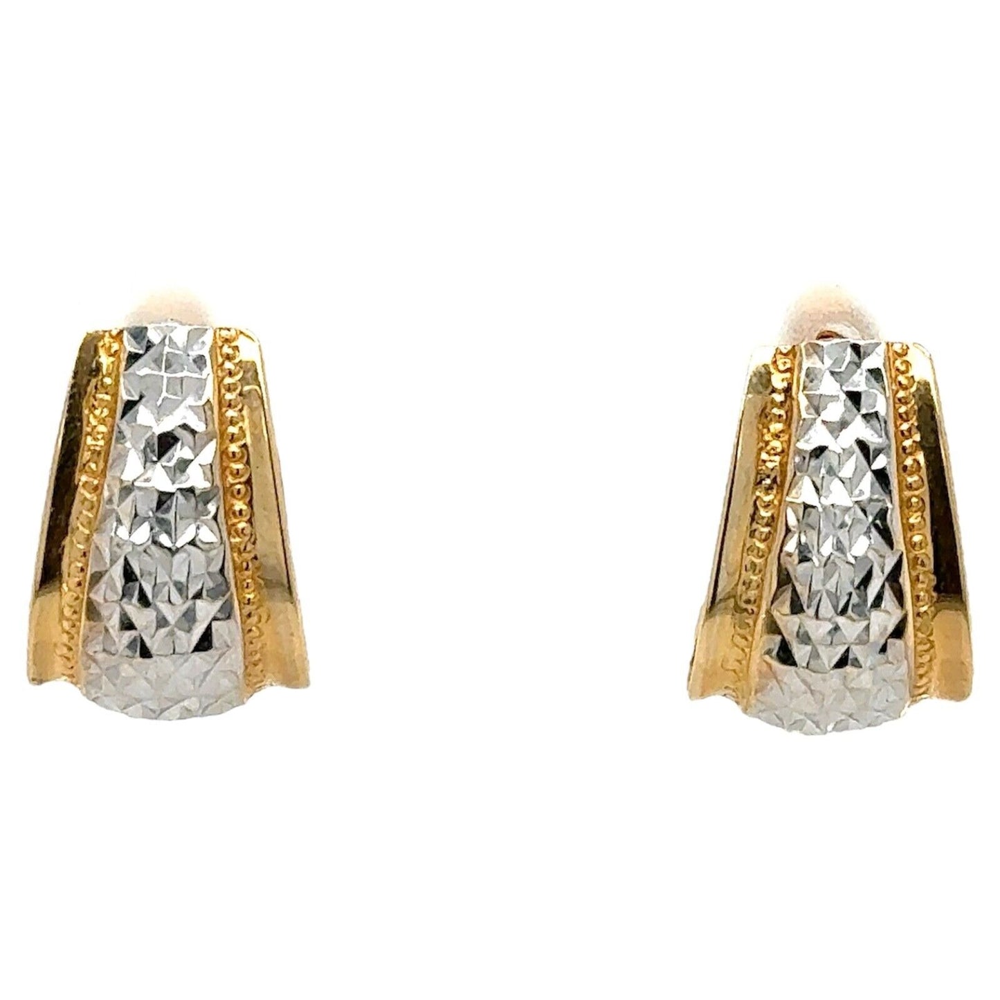 14k White and Yellow Gold Etched Huggie Earrings 4.8g