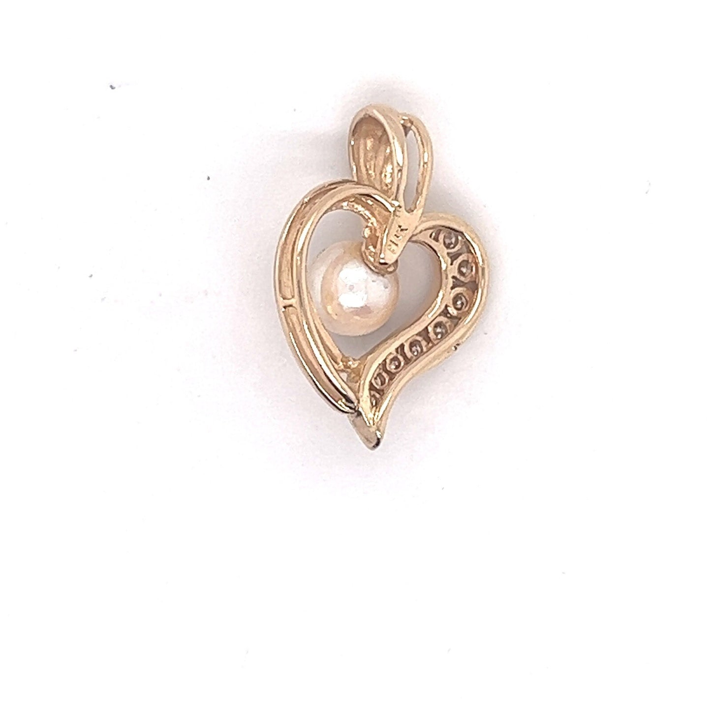 5 mm Pearl and 1/10 ct Diamond Heart Pendant in 14K Gold 1.8g