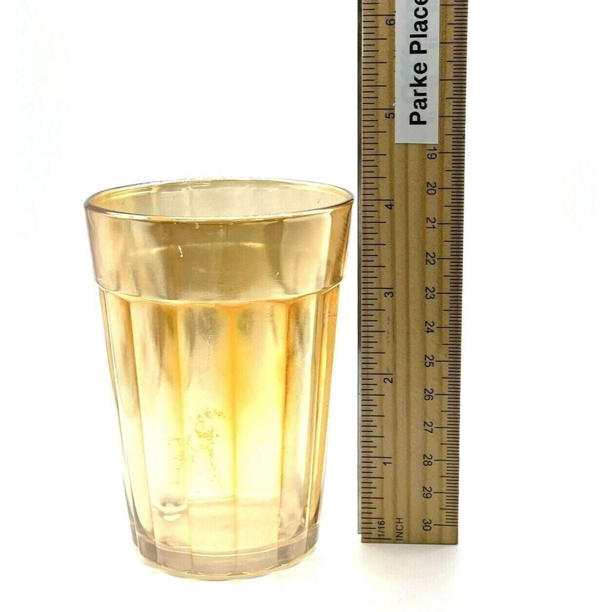 Vintage Carnival Glass Tumbler Iridescent Marigold Orange Ribbed Design 4.5" Tall