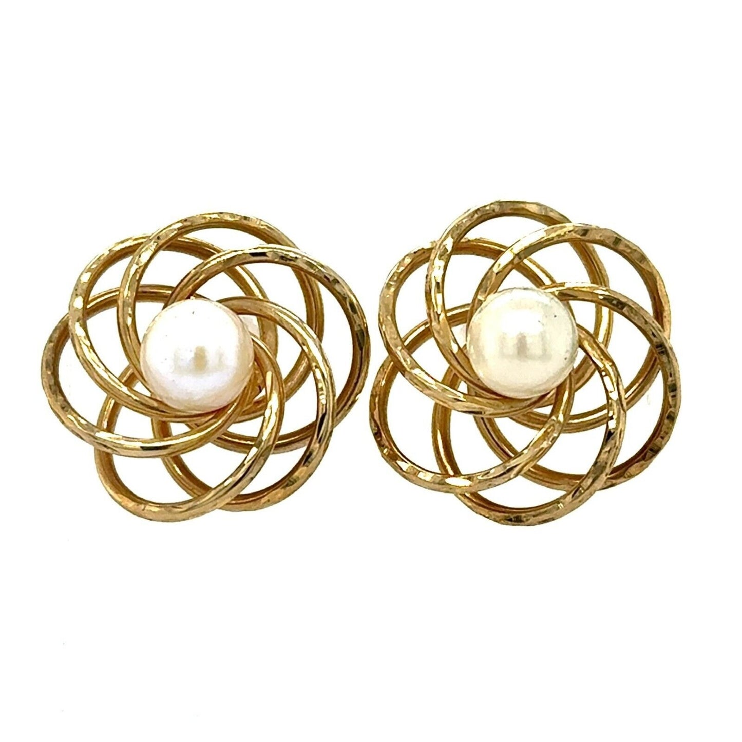 6mm Pearl 14k Yellow Gold Stud Flower Earrings 3.1g