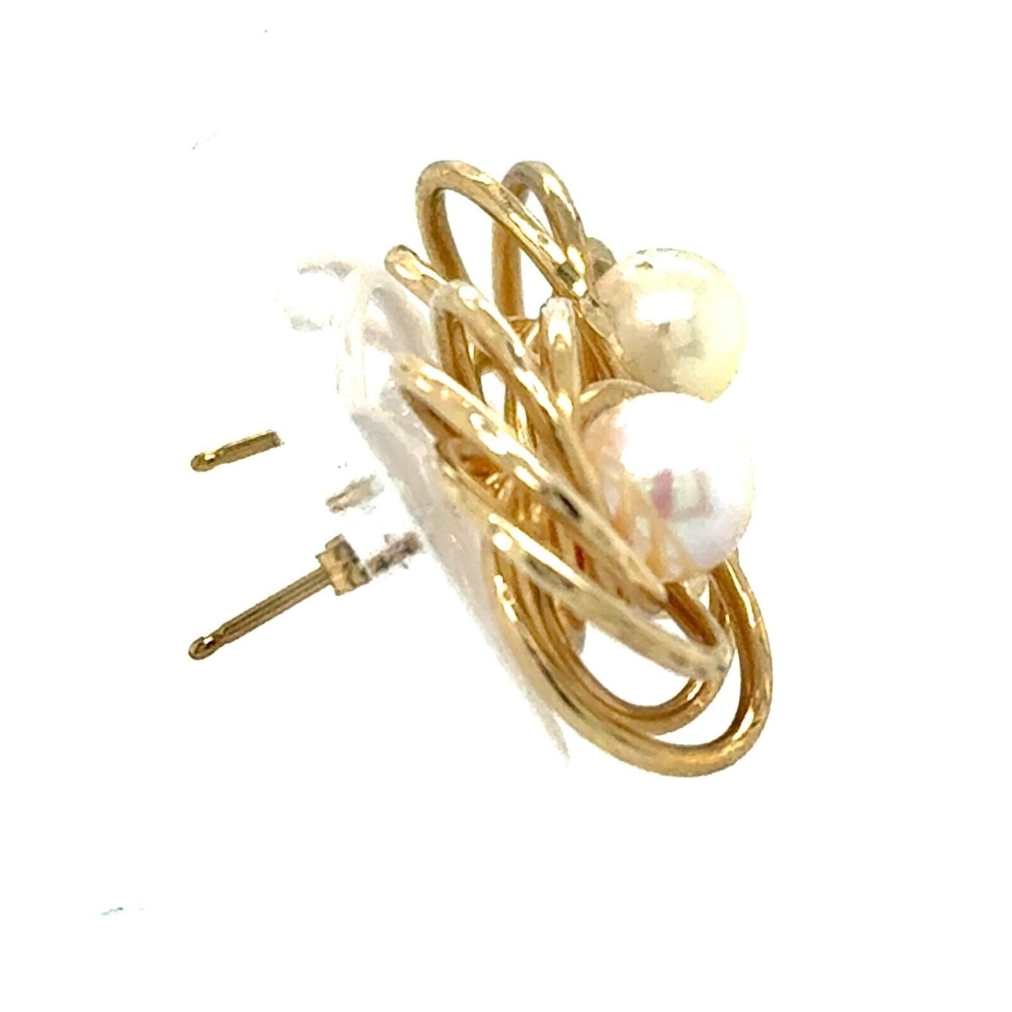 6mm Pearl 14k Yellow Gold Stud Flower Earrings 3.1g