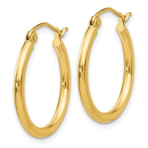 14K Yellow Gold Polished 2x20mm Lightweight Tube Hoop Earrings