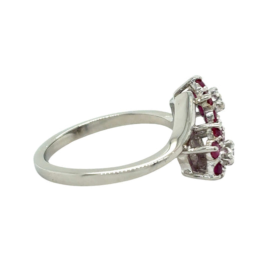 Red Spinel & Diamond 10k White Gold Flower Ring 2.6g Size 5.75