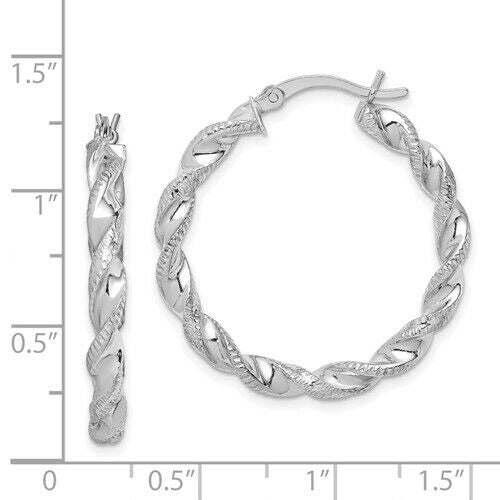 Sterling Silver Rhodium-Plated Twisted 3.5x30mm Hoop Earrings