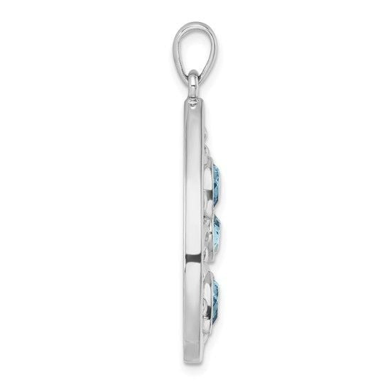 Sterling Silver Rhodium-plated Triple Crystal Turtle Ocean Wave Pendant