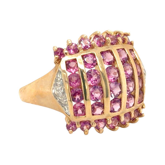 Synthetic Pink Sapphire & Diamonds 10k Yellow Gold Ring 4.9g Size 8