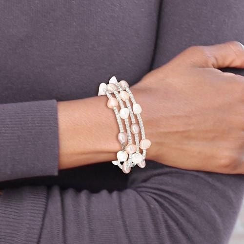 6-7 Mm Multicolored Freshwater Pearl & Glass Beaded Wrap Bracelet