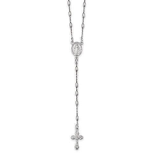 Sterling Silver Rhodium Plated 18-Inch Rosary Necklace