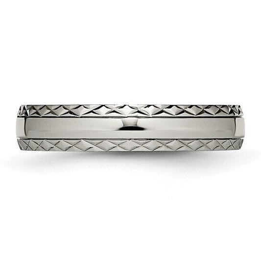 Chisel Titanium Polished Grooved 5mm Criss Cross Design Band Size 8