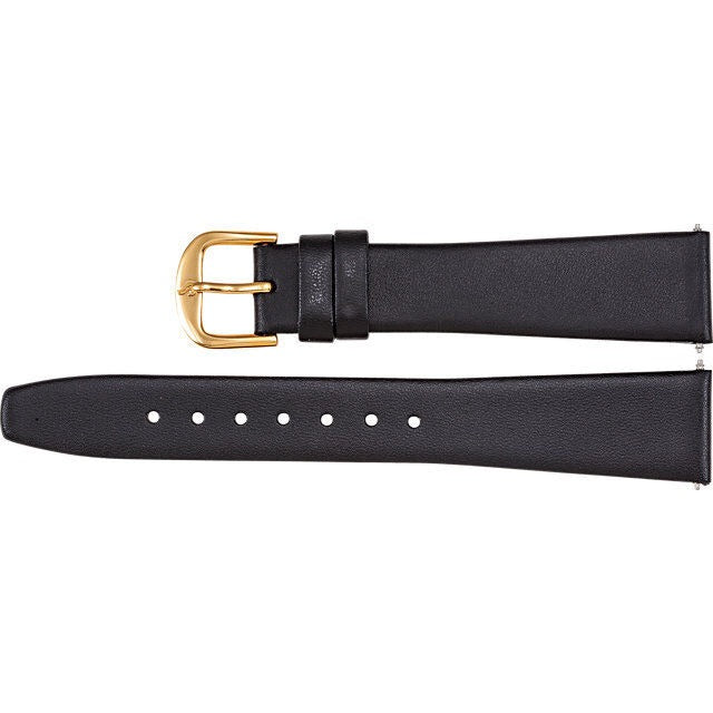 Men's 16 mm Regular Black Leather Flat Calf Watch Strap Band