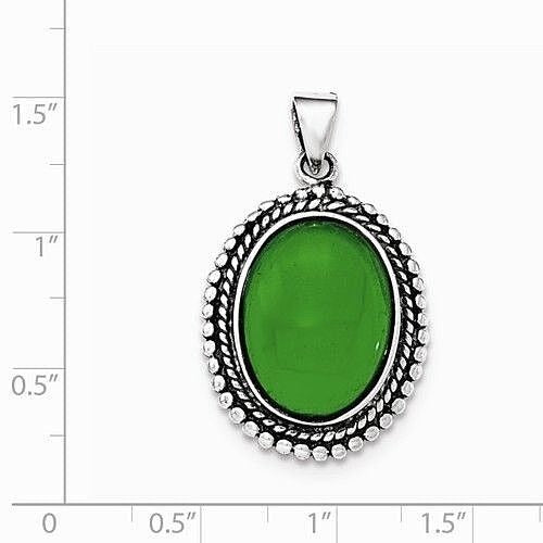 Sterling Silver Antiqued Green Aventurine Oval Pendant