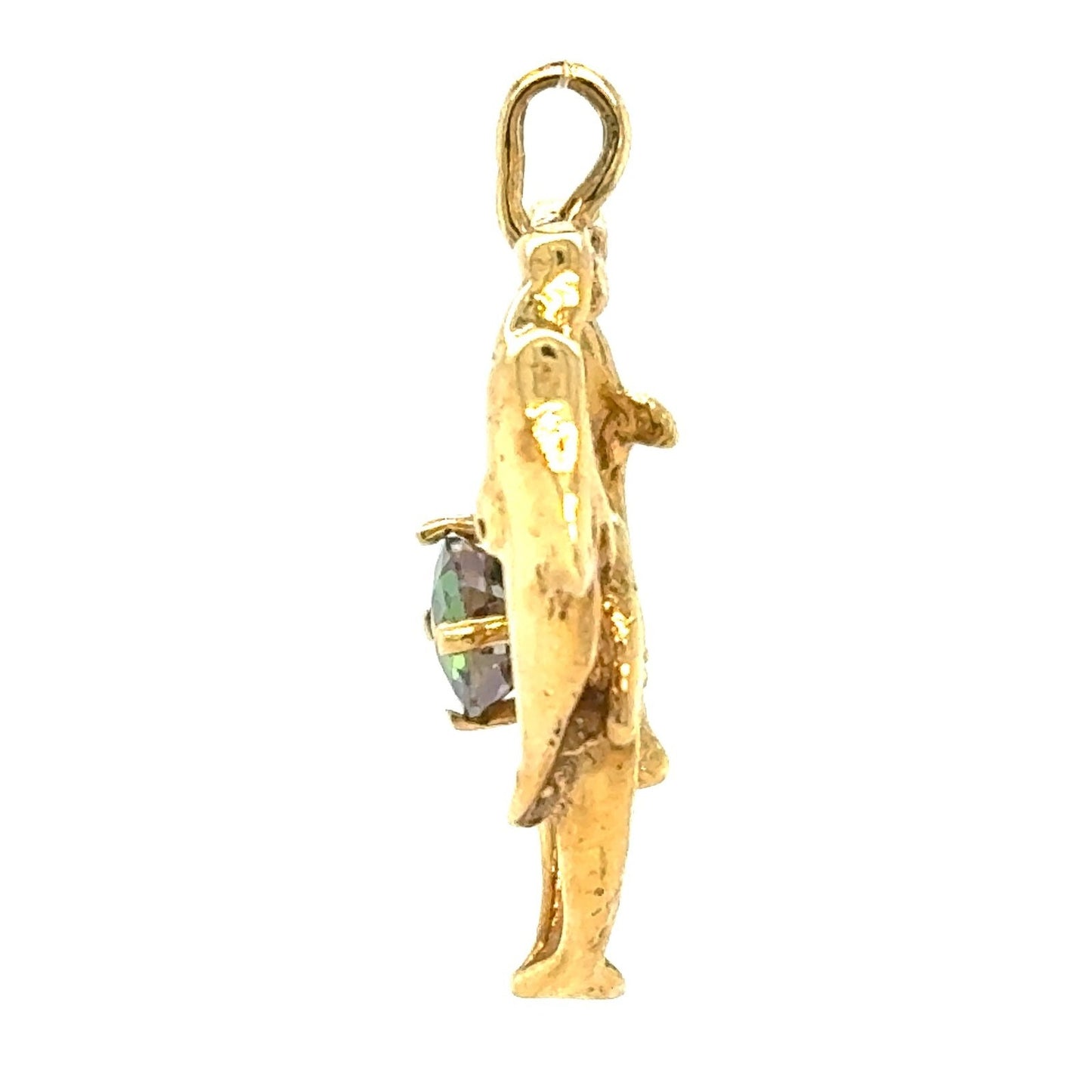 Mystic Topaz Dolphin Heart Pendant 14k Yellow Gold 6.7g