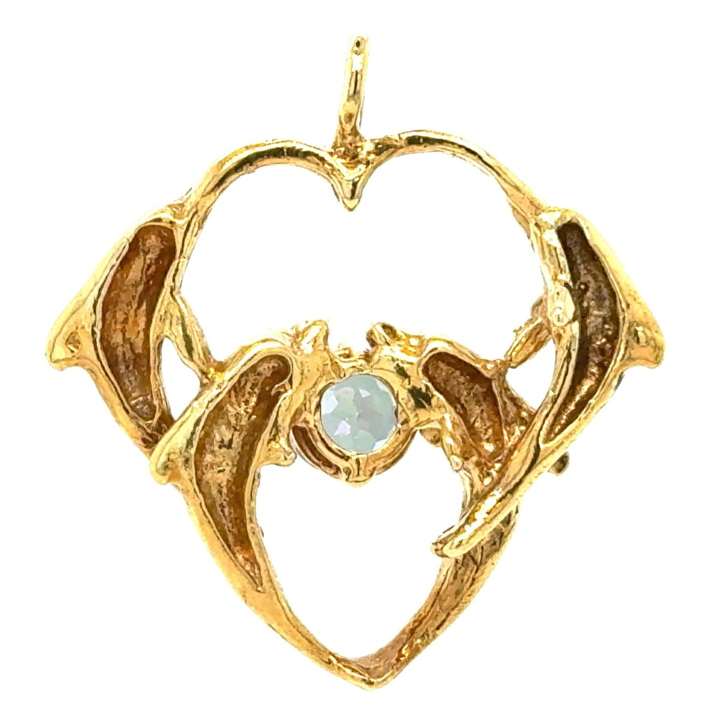Mystic Topaz Dolphin Heart Pendant 14k Yellow Gold 6.7g