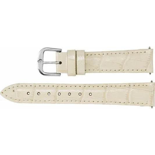 Ladies 12mm Regular Cream Leather Alligator Grain Padded Strap Band