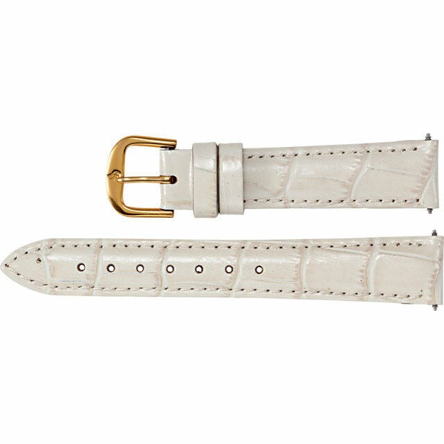 Ladies 12mm Regular Cream Leather Alligator Grain Padded Strap Band