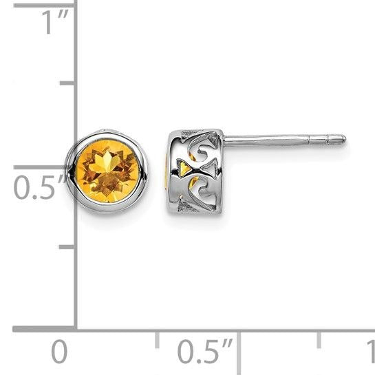 November Birthstone Sterling Silver Citrine Round Earrings