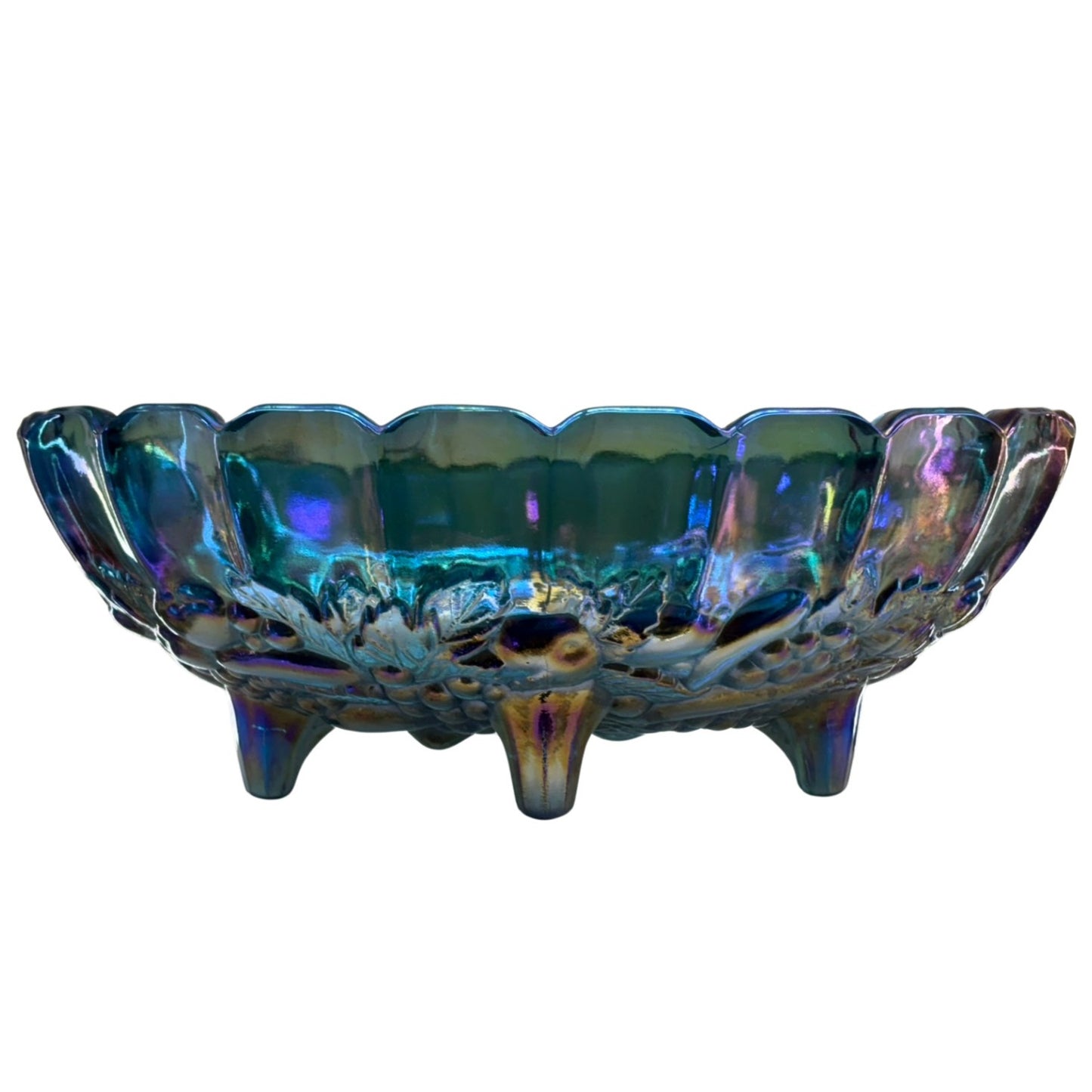 Vintage 12 inch Indiana Glass Harvest Grape Blue Carnival Glass Oval Bowl
