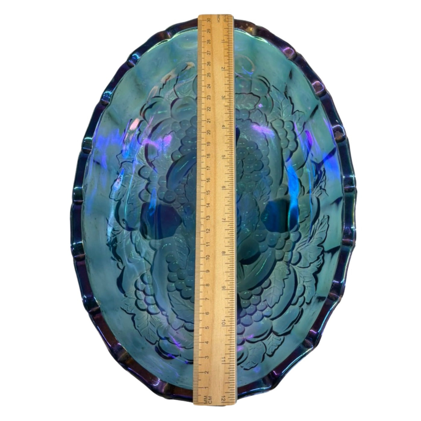 Vintage 12 inch Indiana Glass Harvest Grape Blue Carnival Glass Oval Bowl