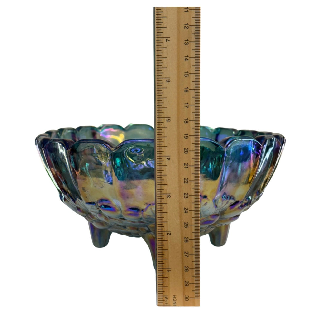 Vintage 12 inch Indiana Glass Harvest Grape Blue Carnival Glass Oval Bowl