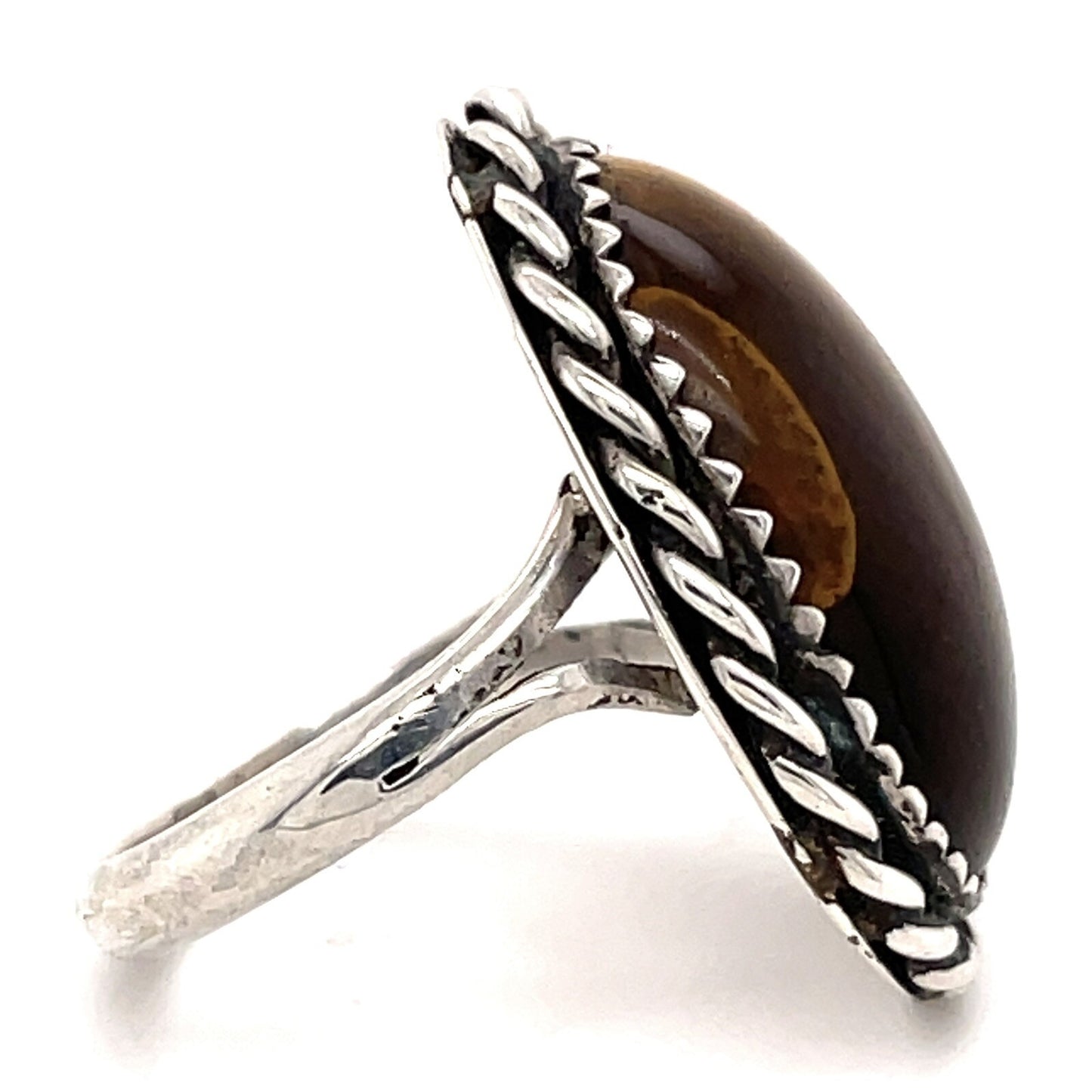 Tigers Eye Oval Sterling Silver 925 Handcrafted Cocktail Ring Size 4.5