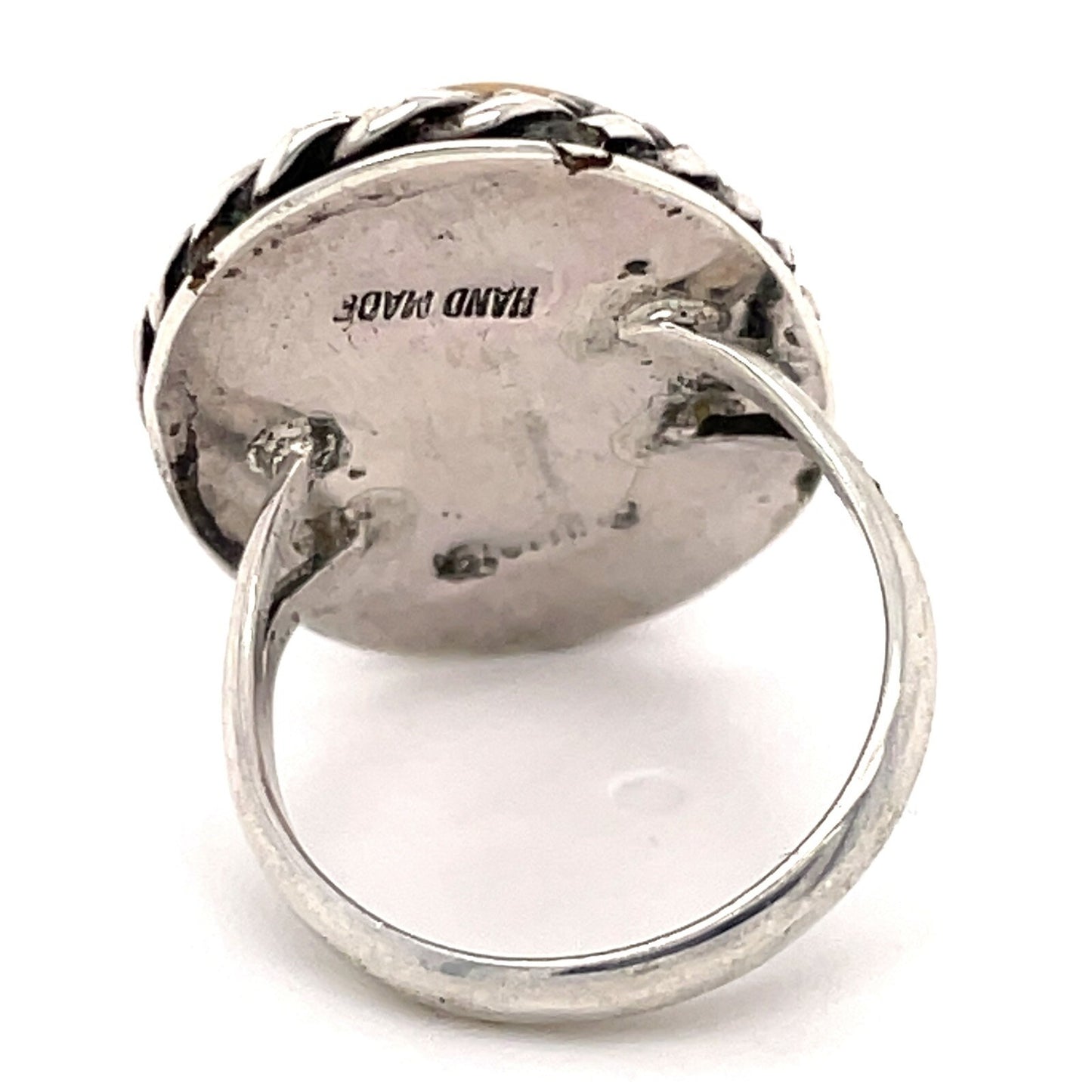 Tigers Eye Oval Sterling Silver 925 Handcrafted Cocktail Ring Size 4.5