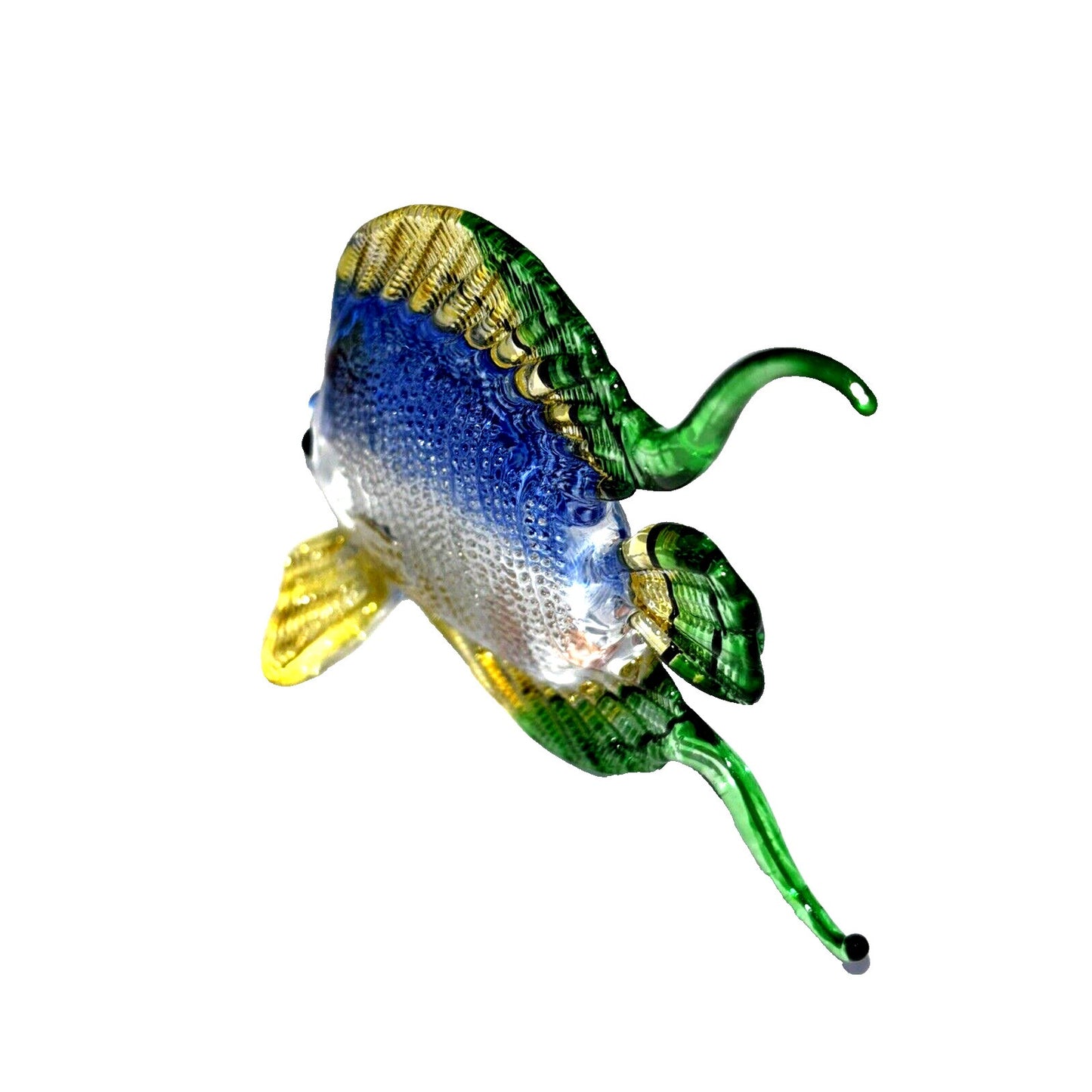Hand Blown Glass Fish Figurine Blue Green 3.5" Orange Dots Decorative Collectible