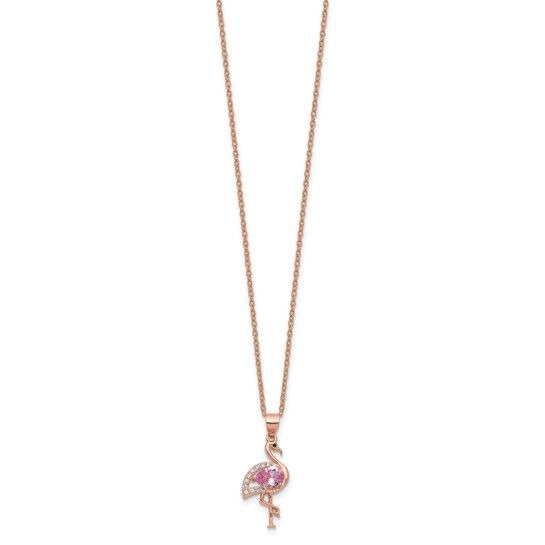 Rose-Tone Sterling Silver Flamingo Pendant Necklace Pink & White18-Inch Chain