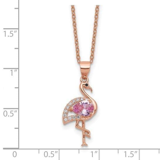 Rose-Tone Sterling Silver Flamingo Pendant Necklace Pink & White18-Inch Chain