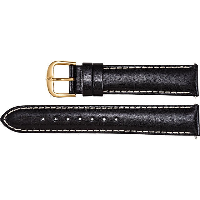 Mens 24 mm Long Black Leather Glazed Finish Padded Watch Strap Band