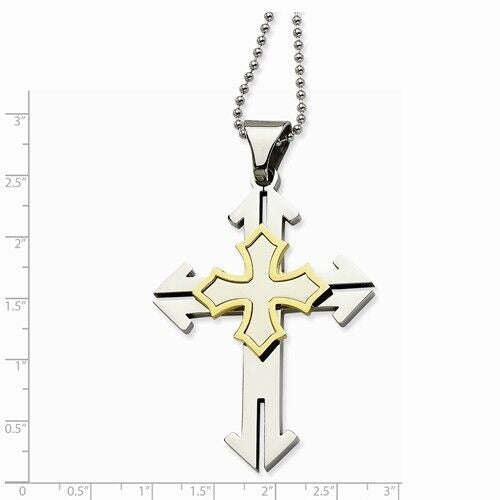 Stainless Steel Gold IP-plated Cross Pendant 22 inch Necklace