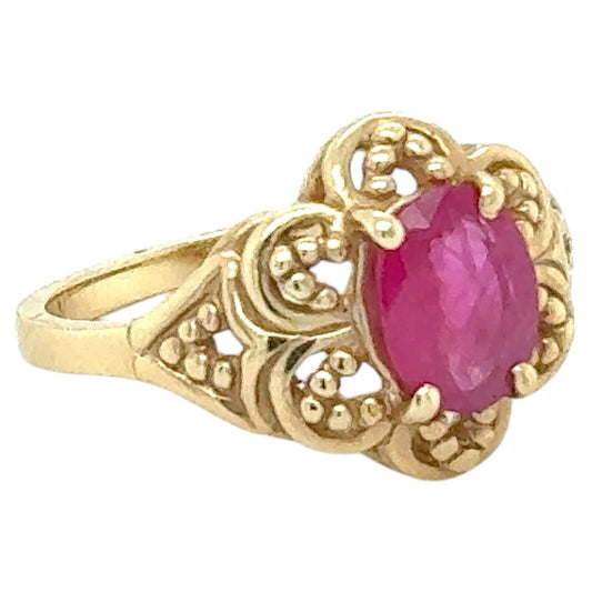 1/2ct Burma Ruby Solitaire 14k Yellow Gold Filigree Ring 3.9g Size 6.5