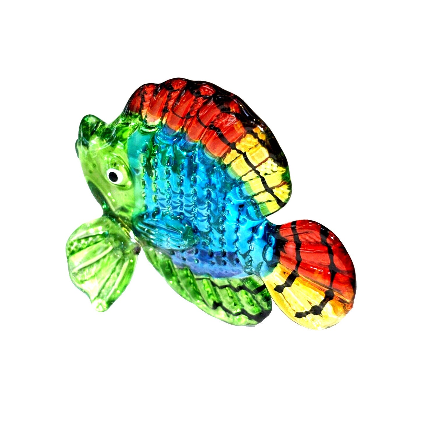 Hand Blown Multicolor Glass Butterflyfish Figurine - 2½" Long 2⅛" High 1" Wide - Vibrant Decor Accent