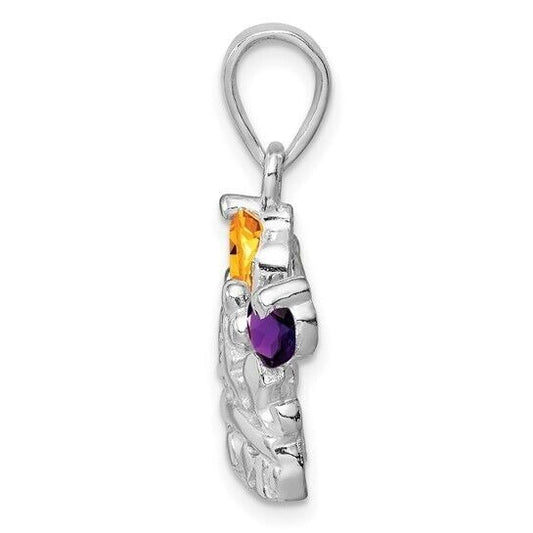 Sterling Silver Citrine and Amethyst Polished Crown Pendant